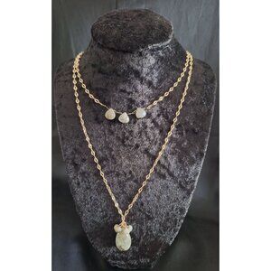 Banana Republic Gold-Tone Two-Tier Semi-Precious Green Stone Necklace
